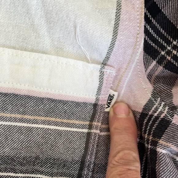 Van's Women's Flannel Button Down Shirt Light Pink & Grey XL - Picture 7 of 7